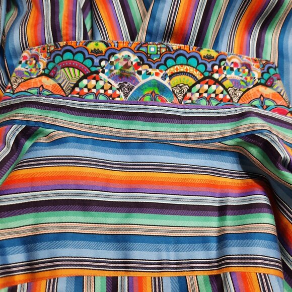 Robert Graham Dress Shirt Multicolor Stripe Geometric Flip Cuff Embroidery Large - Picture 9 of 15